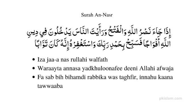 Surah An-Nasr in arabic with english transliteration